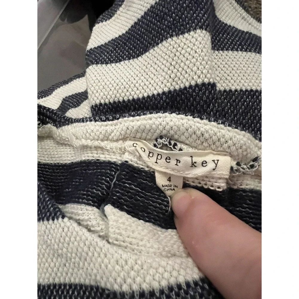 Copper Key Girls Long Sleeve Top Size 4‎ Blue White Stripe Lace-up Back